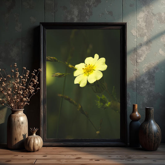 Yellow Flower Fine Art Giclee Print: Dark Botanical Nature Photography
