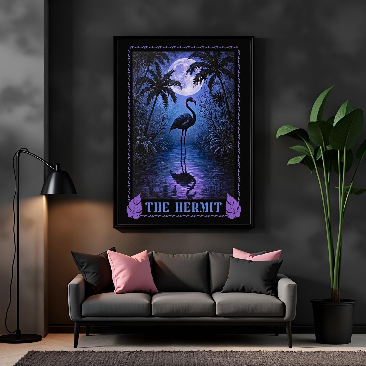 The Hermit Flamingo Tarot Card Art Print: Tropical Goth Home Decor