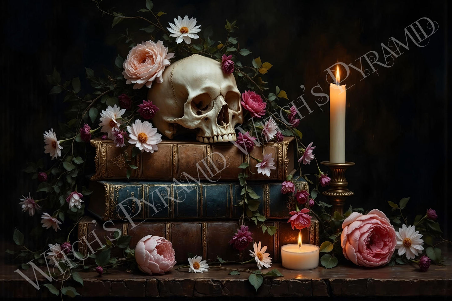 Skull With Books Art Print: Dark Academia Home Decor