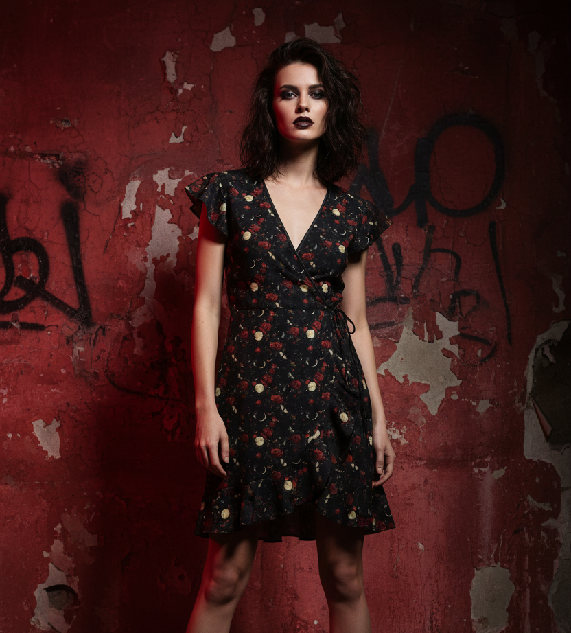 Floral Moons Tea Dress - Grungy Wall