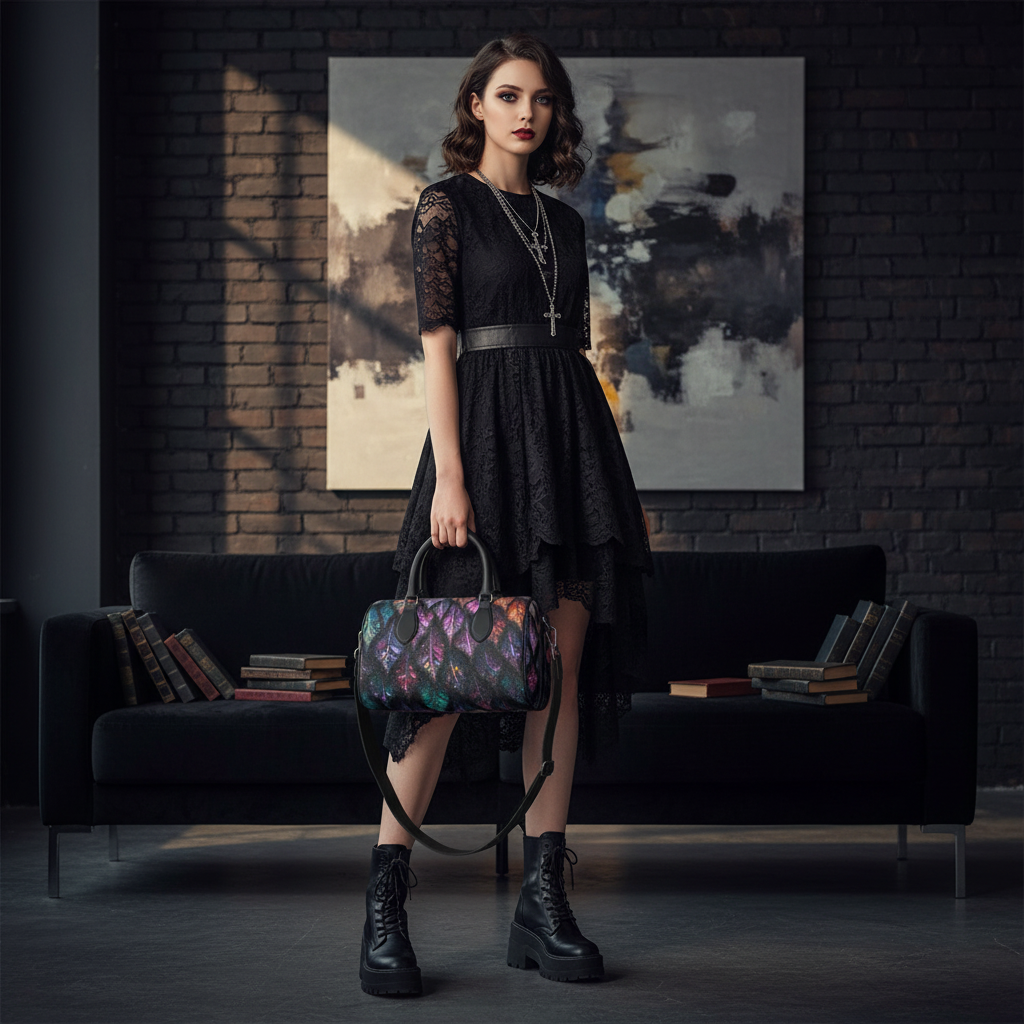Model with Dragon Scales Handbag Indoor Loft